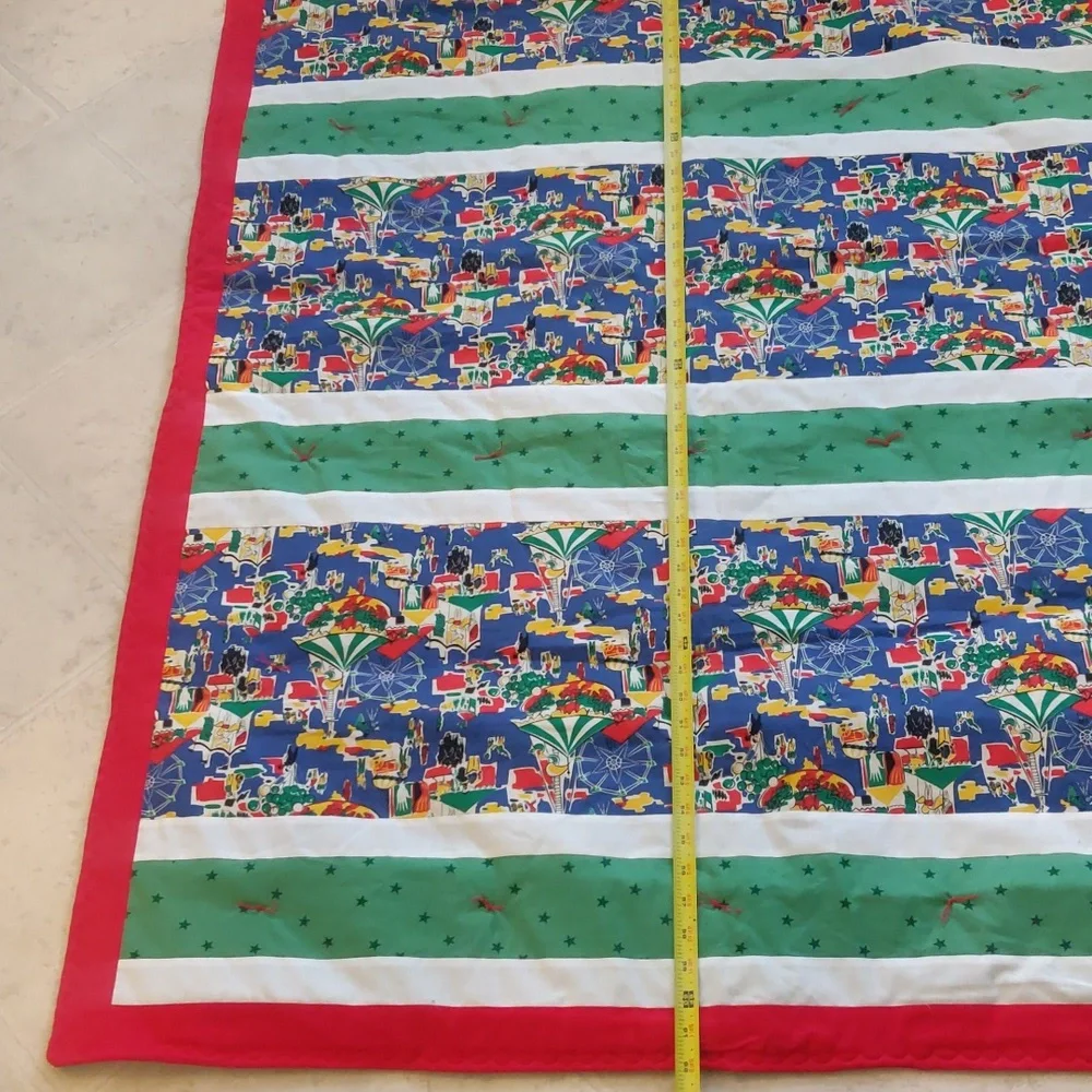 VintageInspired Retro Handmade Multi Colorful Carnival Print Quilt Throw Blanket